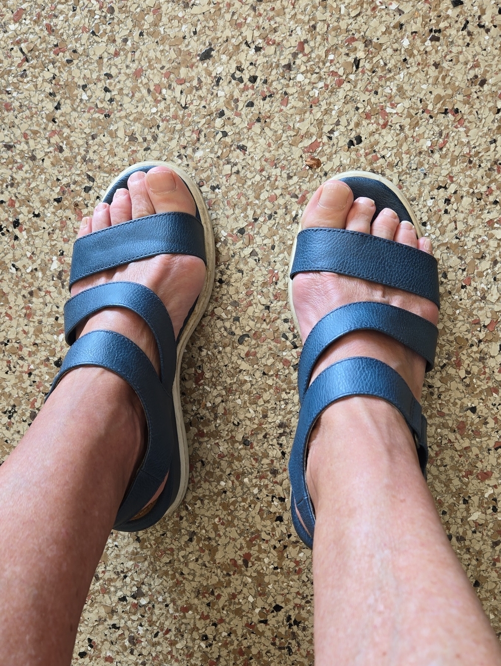 Sofft Blue Triple-Strap Leather Sandals